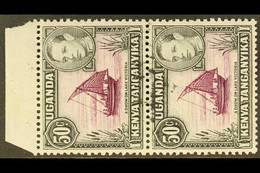1938-54 50c Purple And Black, SG 144, Vertical Upper Marginal Pair, Showing Large Black Ink Smudge Across Both Stamps, F - Vide