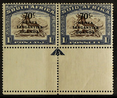 1941-42 VARIETY 70c On 1s Brown And Chalky Blue, Variety 'CRESCENT MOON', SG 154a, Lower Marginal Horizontal Pair With B - Vide