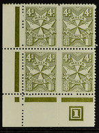 POSTAGE DUES 1967 4d Yellow Olive, SG D31, Corner Plate Block Of 4, Never Hinged Mint. - Malta (...-1964)