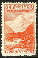 1902-07 5s Vermilion Mount Cook Perf 11, SG 317b, Mint, Tiny Repair, Very Fresh, Cat Â£275. - Other & Unclassified