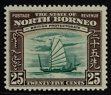 1939 25c Green & Chocolate Native Boat Pictorial VIGNETTE PRINTED DOUBLE ONE ALBINO Variety, SG 313a, Very Fine Mint, Fr - North Borneo (...-1963)