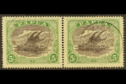 1916-31 5s Black And Deep Green Lakatoi, SG 1904, Horizontal Pair With Fine Samarai Cds's. - Papua New Guinea