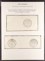 1865 STAMPED PAPER REVENUES We See Two Good Sized Document Pieces Bearing Large Circular 'SELLO 6 / MEDIO REAL / PARA EL - Peru