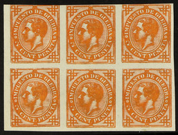 1876 5c War Tax IMPERF COLOUR TRIAL PROOFS BLOCK Of 6 Printed In Deep Orange On Gummed Paper (SG W253 Var, Michel 7 Var) - Other & Unclassified