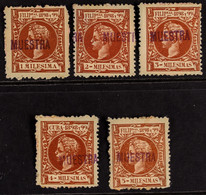 PHILIPPINES 1898 Set To 5m With 'MUESTRA' (Specimen) Handstamps, SG 217/21 Var, Unused With Paper Adhesion On Back, Fres - Other & Unclassified