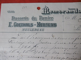 Brasserie Brouwerij Memorandum "DU DAMIER', E. Goethals-Mertens, Meulebeke 6-12-1913 - 1900 – 1949
