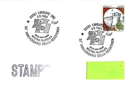 ITALIA - 1994 LIMBIATE (MI) Mostra 50° Resistenza (bandiere) Su Busta Viaggiata -7246 - Guerre Mondiale (Seconde)