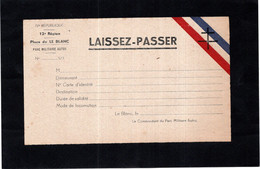2 LAISSEZ-PASSER (vierges, Non Utilisés) - IV èm République - 12è Région - Place De LE BLANC - Parc Militaire Autos - Documentos