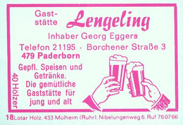 1 Altes Gasthausetikett, Gaststätte Lengeling, Inhaber Georg Eggers, 4790 Paderborn, Borchener Straße 3 #2938 - Matchbox Labels