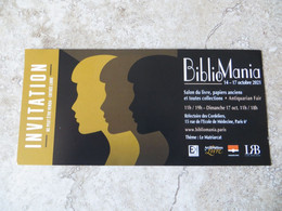 Ticket D' Entrée Invitation Salon Du Livre Et Des Papier Ancien Bibliomania Paris 2021 - Thème Le Matriarcat - Tickets - Vouchers