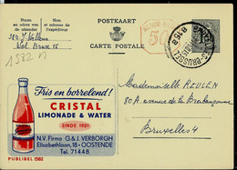 Publibel Obl. N° 1582 M ( CRISTAL: Limonade Et Water - Oostende) Obl. BXL - B 15 B - 1960 - Publibels