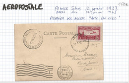 AEROPOSTALE 1933 1er Vol Aller Par Avion MERMOZ Couzinet Arc En Ciel France Bresil Istres To Rio Airmail - Avions