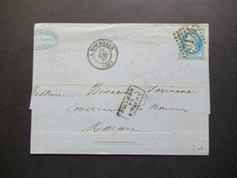 Napoléon III. Nr.28 EF Stempel Raute Nr.3174 / K2 La Rochelle Und Ra 2 Apres Le Depart Faltbrief Mit Inhalt Nach Marans - 1863-1870 Napoléon III Lauré