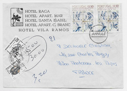 PORTUGAL 12.50 FIGURA C2 LETTRE COVER HOTEL RAGA SANTA ISABEL ANNULE TO FRANCE TAXE INSECTES 3FR+20C+ MONTCEAU 1.6.1983 - Lettres & Documents