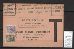 France - Carte Réponse Pré Payée - Taxée - Dépassement De Date De Validité - 1952 - - 1960-.... Covers & Documents