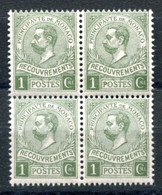 RC 22925 MONACO COTE 20€ TAXE N° 8  - 1c VERT EN BLOC DE 4 NEUF ** MNH - Strafport