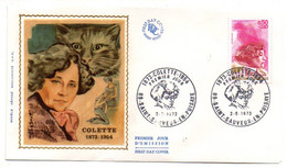 FDC Soie - 1973 --  COLETTE......( écrivain --chat   ).................cachet  SAINT SAUVEUR EN PUISAYE-- 89 - 1970-1979