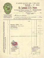 F73/ Facture Leemans & Peters Fabrique De Vélos 'AJAX' Bruxelles 1933 > De Valerriola  Tervueren TP Fiscaux - Transport