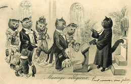 Chats Humanisés * CPA Illustrateur Maurice BOULANGER Gaufrée Embossed * Mariage * Chat Cat Cats Katze Humanisé - Cats