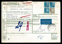 DANEMARK DENEMARK Bulletin Expédition Colis CP2 1975 Pour Belgique LUFTPOST / AVION - Paketmarken