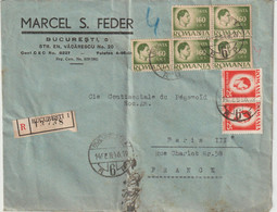 Enveloppe  Lettre Recommandée De Bucuresti Roumanie à Paris Affranchie 1946 De Marcel Feder - Abarten Und Kuriositäten