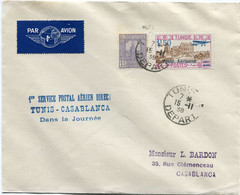 TUNISIE LETTRE PAR AVION AVEC CACHET " 1er SERVICE POSTAL AERIEN DIRECT TUNIS - CASABLANCA DANS LA JOURNEE " DEPART .... - Posta Aerea