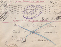 Destinataire ,,, MONSIEUR LE GENERAL ROUX CAMP D OFFICIERS PRISONNIERS à DRANCY - Guerra Del 1939-45