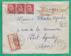 YT N°1 POSTE AERIENNE + N°238 X3 GANDON SURCHARGE ALGERIE RECOMMANDE ALGER POUR PORT LYAUTEY MAROC 1947 COVER FRANCE - Poste Aérienne