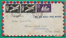 YT N°302 + N°7 POSTE AERIENNE LETTRE PAR AVION ST PIERRE ET MIQUELON POUR BUREAU CENTRAL NAVAL PARIS 1945 COVER FRANCE - Usati