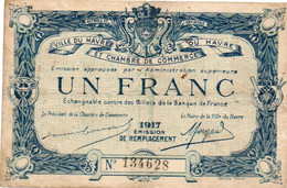 Banque De France Ville Du Havre 1 Franc 1917 P-NL AF+ Mercury - Chambre De Commerce