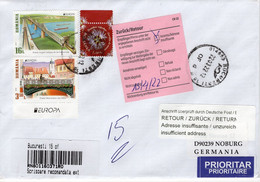 ROMANIA: REGISTERED LETTER Returned From Germany - EUROPA Set On Circulated Cover - Registered Shipping! - Used Stamps