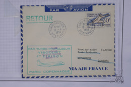AV 2  FRANCE  BELLE LETTRE  1954 1ER VOL PARIS COPENHAGUE DANEMARK +++AEROPHILATELIE ++AFFRANC. PLAISANT - 1960-.... Storia Postale