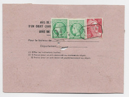 MAZELIN 2FRX2+6FR GANDON N°721A ANNULATION GRIFFE AR SUR AVIS RECEPTION N° 514 SAINT MACAIRE GIRONDE 1948 AU TARIF - 1945-47 Cérès De Mazelin