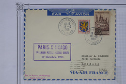 AV 2  FRANCE  BELLE CARTE   1953 PARIS CHICAGO USA  ++AEROPHILATELIE +AIR FRANCE +++AFFRANC. PLAISANT - 1960-.... Lettres & Documents
