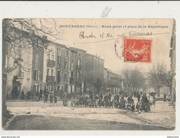 34 MONTAGNAC ROND POINT ET PLACE DE LA REPUBLIQUE CPA BON ETAT - Montagnac