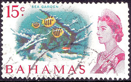 BAHAMAS 1967 QEII 15c Red, Yellow, Green, Turquoise-Blue & Carmine SG304 Used - 1963-1973 Ministerial Government