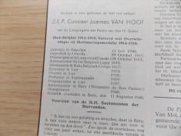Doodsprentje Constant Joannes Van Hoof Kapellen 13/6/1890 Bury 11/8/1946 ( Pater Van Den H. Geest ) - Religione & Esoterismo