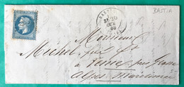 France N°29 Sur Lettre TAD BASTIA 20.10.1869 + GC 338 - (C450) - 1801-1848: Precursors XIX