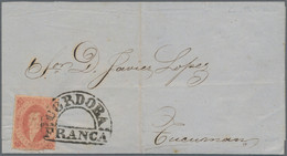 Argentina: 1865, Rivadavia 5c. Red, Two Lettersheets: Single Franking (slight Im - Other & Unclassified