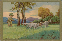 CASTELLI SIGNED 1920s POSTCARD - YOUNG HUNTER & DOGS - EDIT DEGAMI 110 (3403) - Castelli