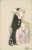 CHIOSTRI SIGNED 1910s POSTCARD - COUPLE & PIERROT - BALLERINI & FRATINI N.165 (3408) - Chiostri, Carlo