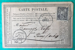 France N°77 Sur Carte Précurseur TAD Convoyeur Station GWET.D - 1877 - (C478) - 1849-1876: Klassik