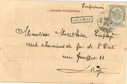 BELGIQUE - COB 53 SIMPLE CERCLE VERVIERS (OUEST) + CALAMINE SUR CARTE POSTALE, 1901 - Ambulants