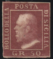 50 Gr. Lacca Bruno Doppia Incisione Della Pos.43 Raro Periziato - Sassone N.14d - Sicilia