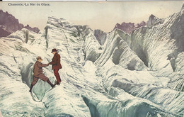 74 CHAMONIX MONT BLANC RANDONNEURS SUR LE GLACIER DE LA MER DE GLACE CARTE COLORISEE EDITEUR BURGY 480 - Chamonix-Mont-Blanc