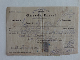 1943 Portugal  Guarda Fiscal 1 Companhia Posto De Alcantara Lisboa Multa Fine With Tax Stamp - Non Classificati