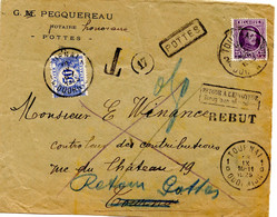 BELGIQUE - COB 197 SIMPLE CERCLE BILINGUE TOURNAI + POTTES SUR LETTRE TAXEE, 1925 - Ambulantes