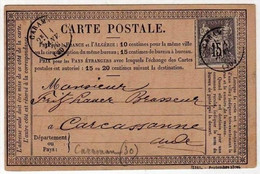 !!! CARTE PRECURSEUR TYPE SAGE CACHET DE CARAMAN (HAUTE GARONNE) 1878 - Voorloper Kaarten