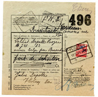 BELGIQUE - COB TR 210 DEMI-TIMBRE RECTANGLE FLOBECQ SUR BULLETIN DE COLIS MILITAIRE, 1939 - Bahnpoststempel