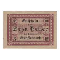 Billet, Autriche, Senftenbach O.Ö. Gemeinde, 10 Heller, Texte, 1920 - Austria